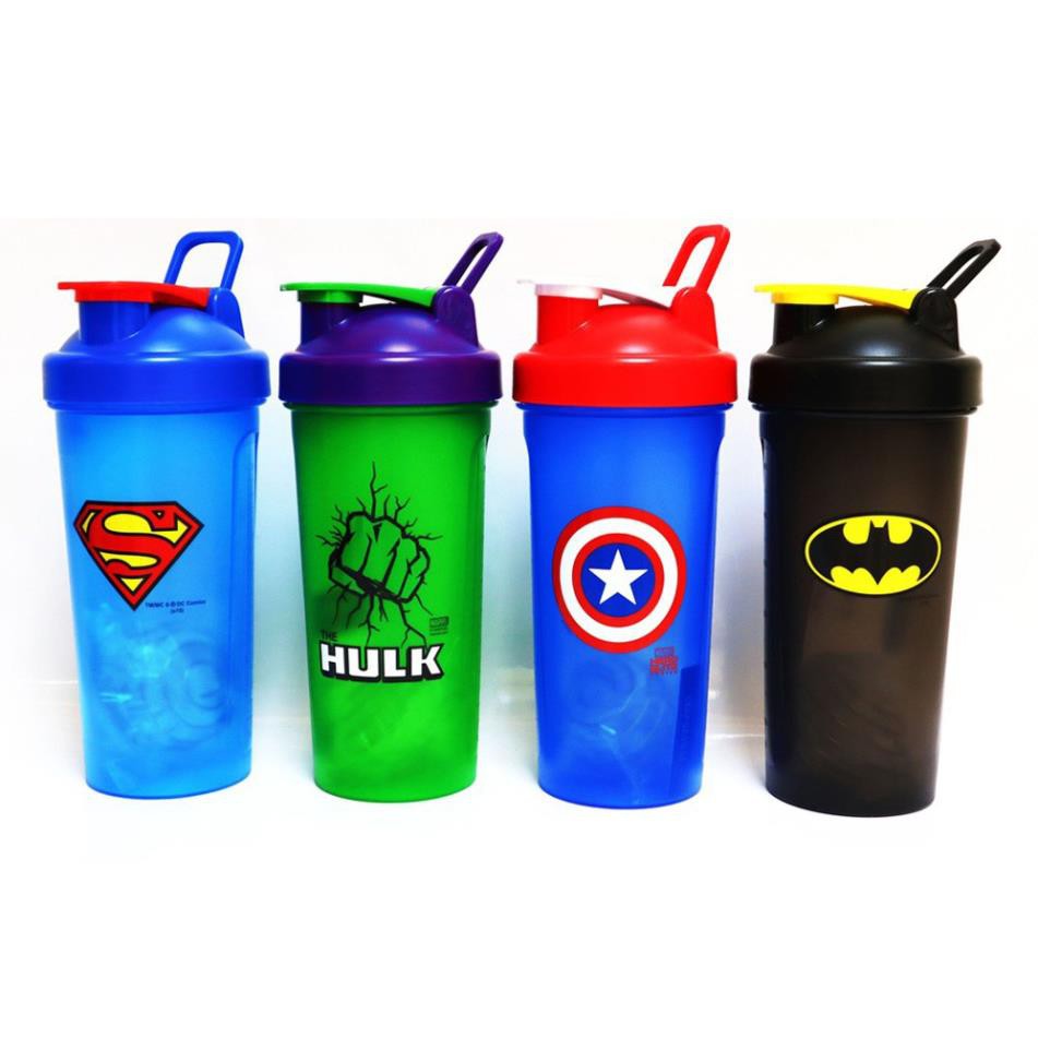 Bình Nước Tập Gym - Bình lắc Siêu Anh Hùng 700ML  Hulk, Superman, Batman, Captain