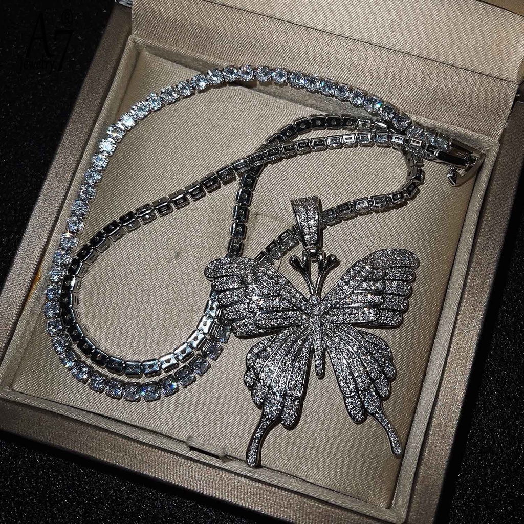 Vòng cổ mạ bạc 925 mặt hình bướm đính đá kim cương nhân tạo