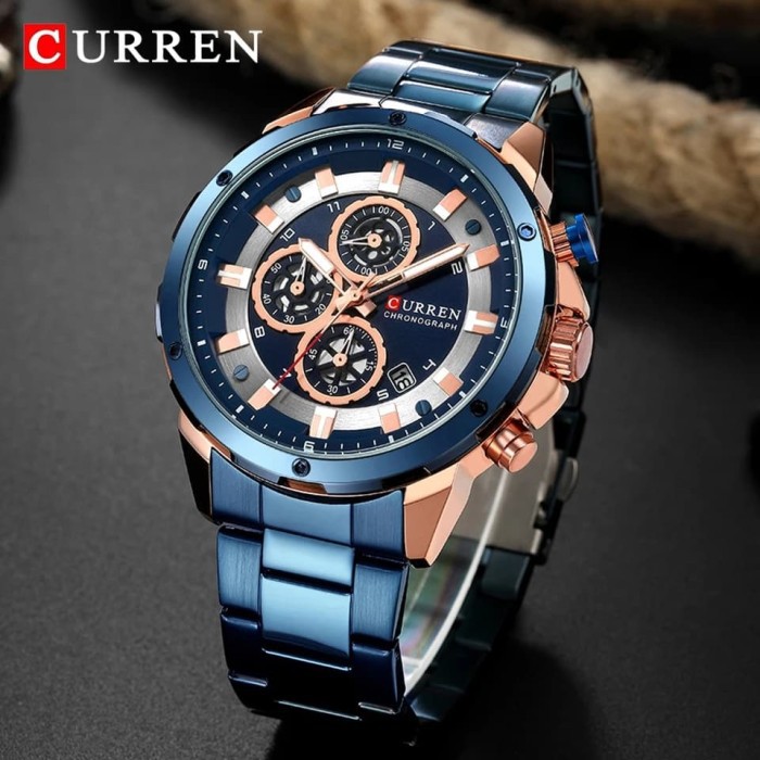 Đồng Hồ Quartz Curren 8323 Hoạt Động Chrono Chất Liệu Thép Không Gỉ Đen