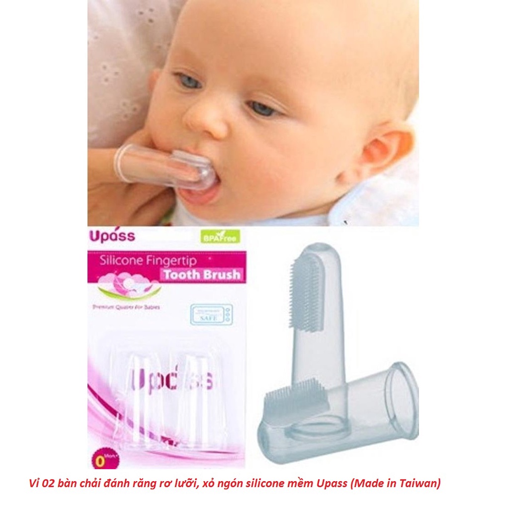 Cọ lưỡi xỏ ngón kiêm bàn chải đánh răng cho bé Silicone siêu mềm Upass