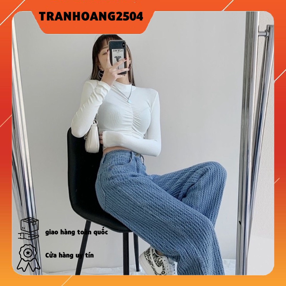 IMAODOU Quần Jeans Dài Ống Rộng Thời Trang Cho Nữ