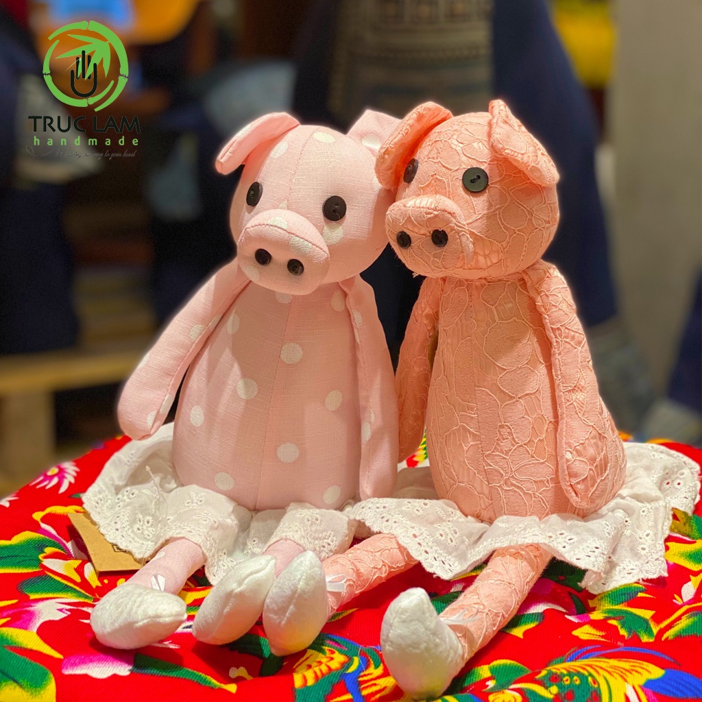 Đồ Chơi Cho Bé Thú Nhồi Bông Hình Con Heo Vải Ren Bông Gòn Cao Cấp Cỡ Nhỏ - Trúc Lâm Handmade