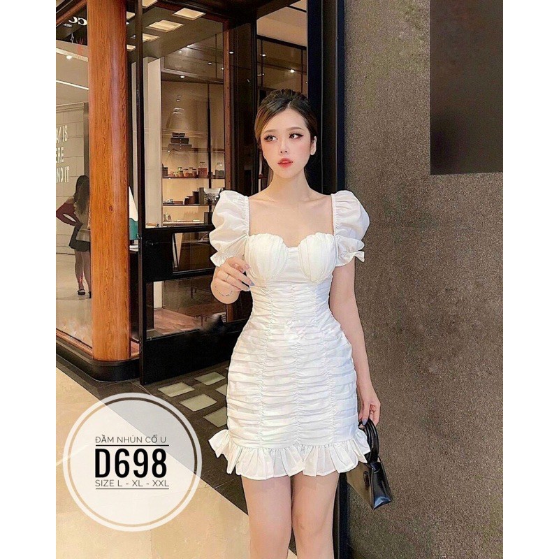 BIGSIZE Đầm nhún cổ U D698