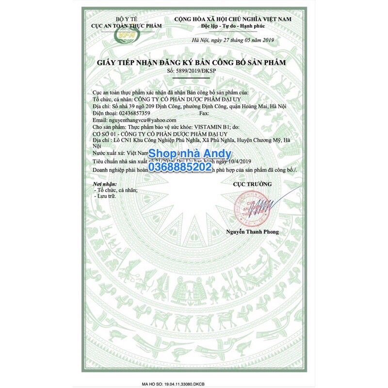 Vitamin B1 Đại Uy Vistamin B1 lọ/100viên date 2025