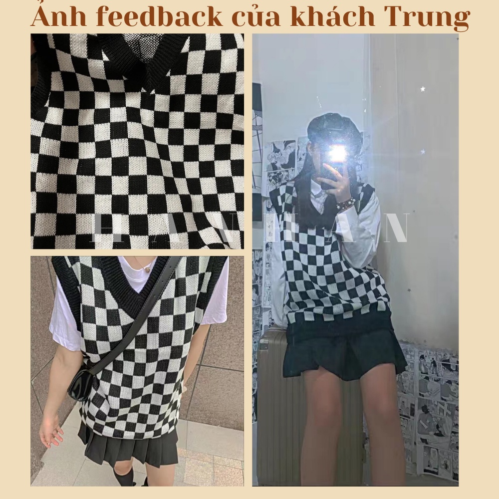 Áo gile len nữ kẻ caro cổ V dáng rộng phong cách ulzzang Hàn Quốc G3 | BigBuy360 - bigbuy360.vn