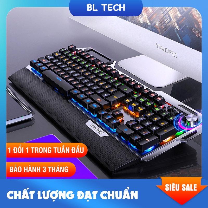 Bàn phím cơ giá rẻ K100 blue switch chơi game có giá đỡ điện thoại và kê tay nhiều chế độ đèn LED nổi bật