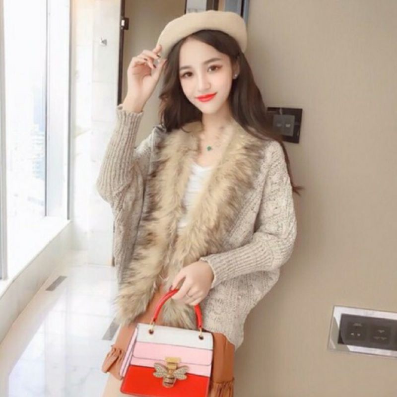 Áo len cánh dơi, áo len choàng, áo len phối lông - 03359