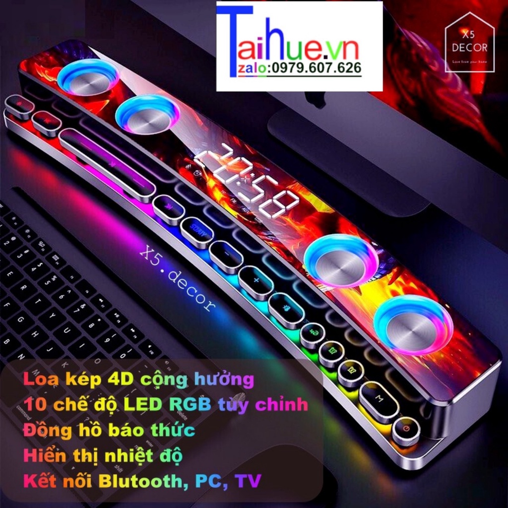 Loa Bluetooth LED RGB quang phổ 10 chế độ Led cao cấp - Tích hợp Đồng hồ + Nhiệt độ, Kết nối PC, TV - Soaiy SH39 cao cấp