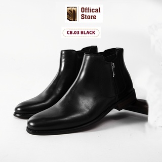 Giày boot nam Chelsea boot CB.03 black khóa cổ cao giày da thời trang Sunor shoes