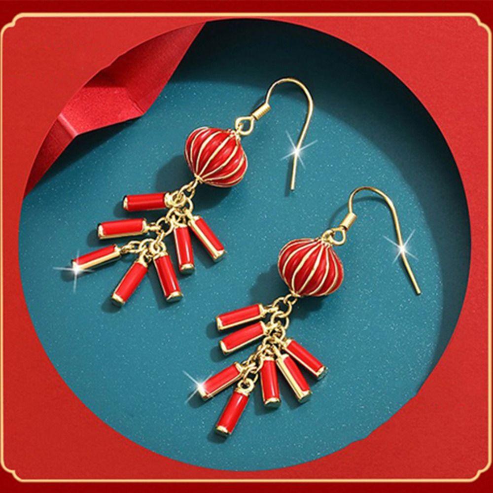 Bông Tai Hợp Kim Dáng Dài Hình Lồng Đèn Đỏ Mừng Năm Mới Thời Trang Cho Nữ