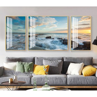 Bộ 3 tranh trang trí phong cảnh hoàng hôn trên biển trọng chất liệu bóng kiếng hoặc vải canvas ZTU_124509