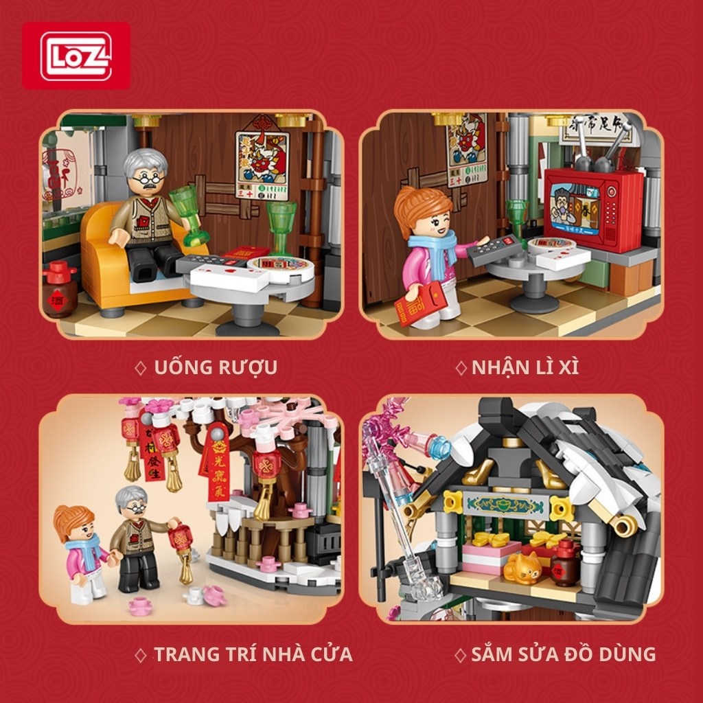 Bộ đồ chơi lắp ráp Ngôi nhà Tết Nguyên Đán, đồ chơi xếp hình thông minh cho bé trai bé gái trang trí