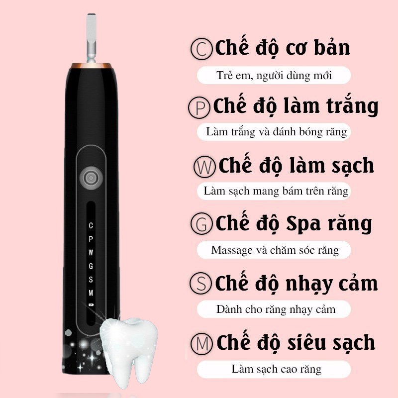 Bàn chải đánh răng điện Sonic X7 6 chế độ - TẶNG HỘP VÀ 4 ĐẦU BÀN CHẢi, Máy đánh răng Lông mịn, Bàn chải điện Chính hãng