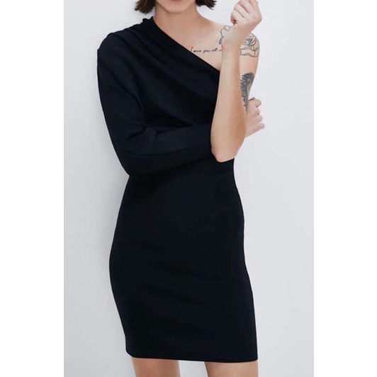 Váy zara len auth lệch vai sz M newtag