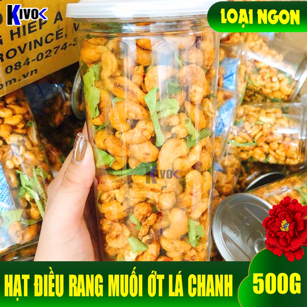 [ĂN GHIỀN LUÔN] Hộp Hạt Điều Rang Tỏi Ớt Lá Chanh 500G- Hạt Điều Rang Muối - Đồ Ăn Vặt Nội Địa - Đồ Ăn Vặt Giá Rẻ - Kivo