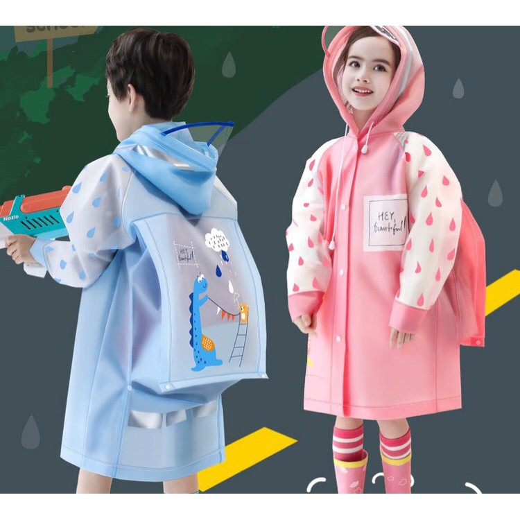 [ Khóa kéo + Nút bấm] Áo mưa trẻ em cao cấp có mũ , thiết kế phản quang, màu sắc dễ thương, chất liệu an toàn cho bé