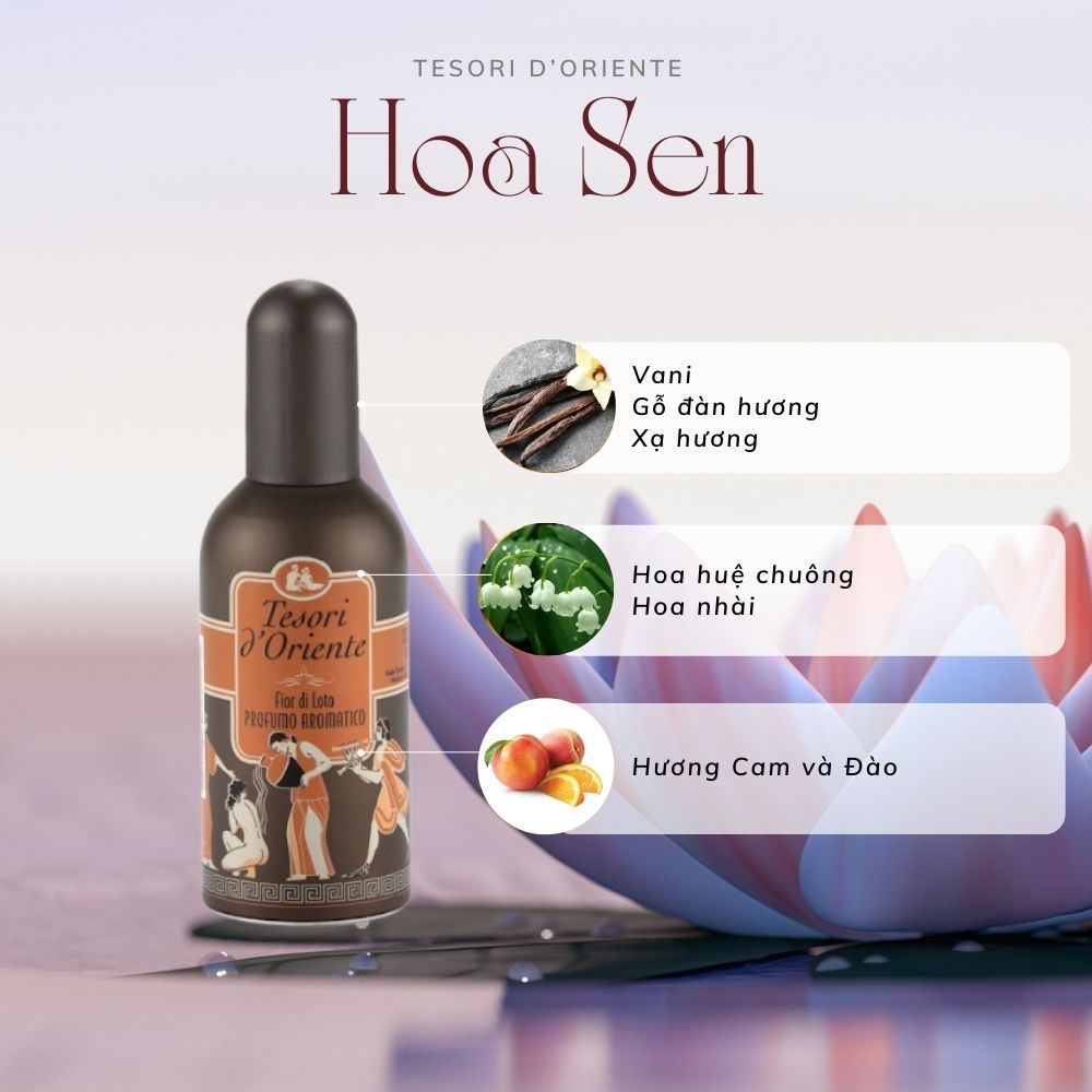 [ Hàng Chinh Hãng ] Nước Hoa Ý Tesori Hoa Sen Chai Màu Nâu 100ml