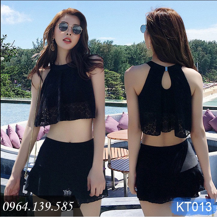 Bộ bơi 2 mảnh áo bèo ren, quần váy kín đáo, chất bơi lyrca dày dặn, mịn mát | BigBuy360 - bigbuy360.vn