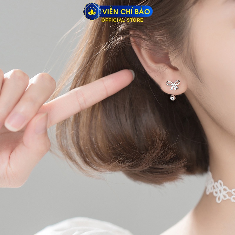 Bông tai bạc nữ hình nơ quả cầu chất liệu bạc 925 thời trang phụ kiện trang sức Viễn Chí Bảo B400469x