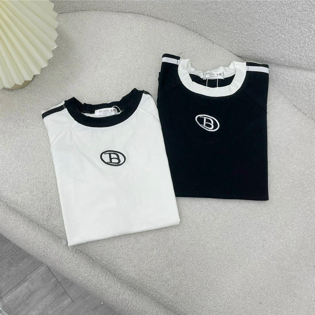 Áo thun babytee viền chữ B cổ trắng đen (ảnh thật)