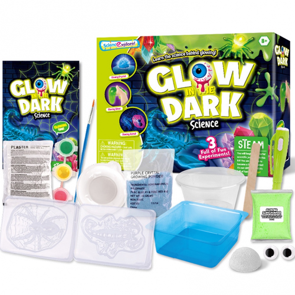 Bộ đồ chơi slime thí nghiệm khoa học với 3 hình động vật phát sáng trong bóng tối