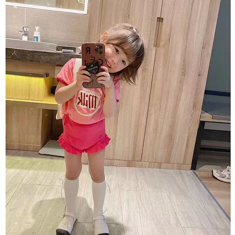 Bộ Áo Thun bông Tay Ngắn In Chữ + Quần Dài Thời Trang Dành Cho Bé Gái 1-9 Tuổi