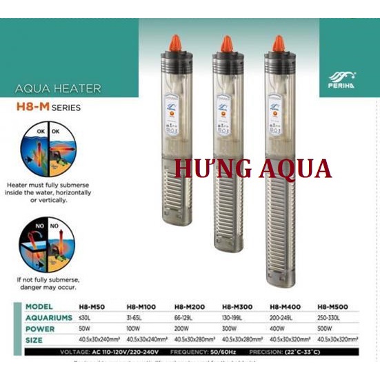 Sưởi bể cá, PERIHA H8-M cao cấp cho bể 20-400L, sưởi chống cháy nổ mẫu mới nhất