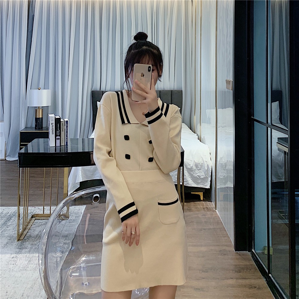 Set Đồ 2 Món Phối Áo Sweater Cổ Thủy Thủ Phong Cách Hàn Quốc Cá Tính | BigBuy360 - bigbuy360.vn