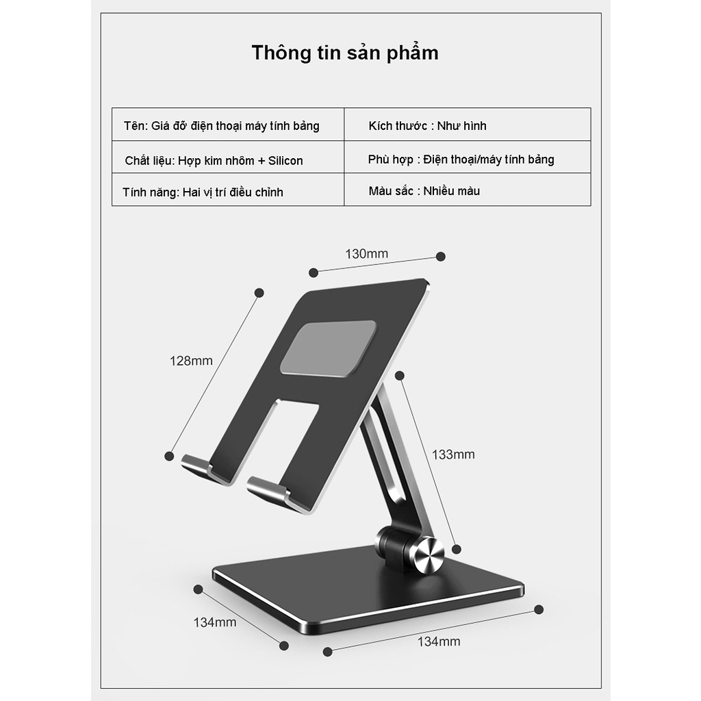 Giá Đỡ Để Bàn Điện Thoại Di Động, Máy Tính Bảng, Ipad Hợp Kim Nhôm Cao Cấp Hai Trục Xoay 180 Độ Chống Đổ Tiện Dụng