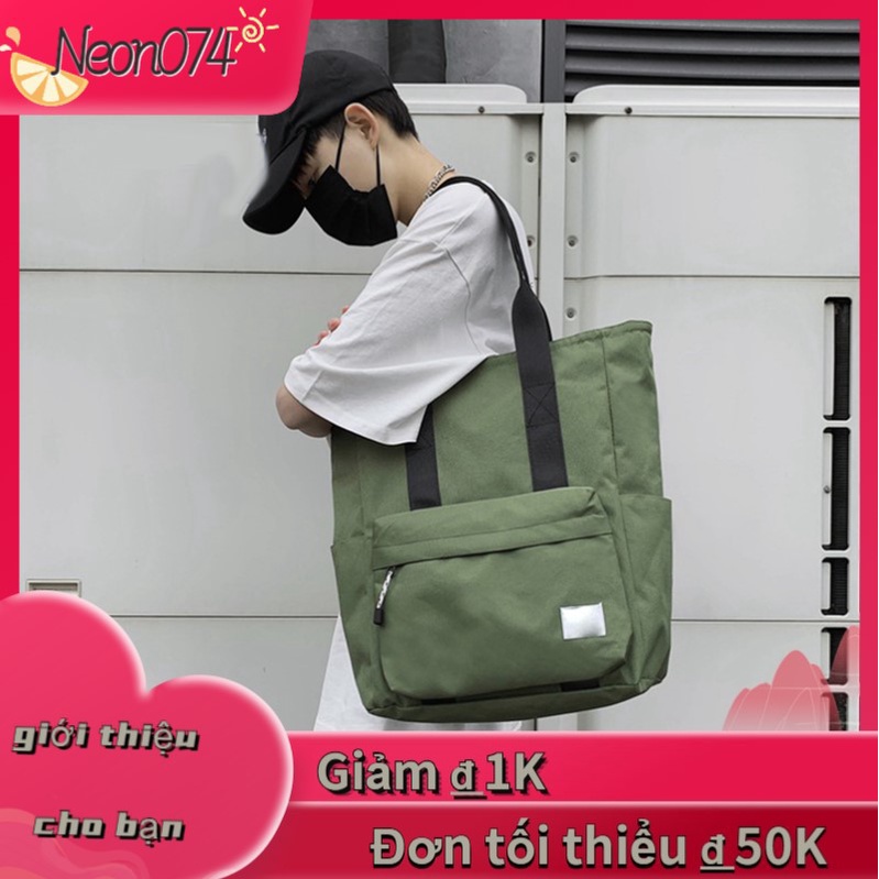 🥭 Neon074 Túi Tote Lớn Đơn giản Phong cách Unisex xách Thường ngày đeo vai sinh viên vải Oxford với túi