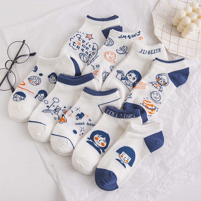 Tất vớ cổ ngắn hình cô gái nhật tông màu xanh chất cực mềm bao gồm thẻ tag treo M88