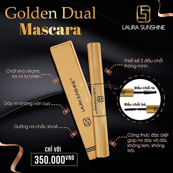 Chuốt Mi 2 Đầu  Làm Dày & Dài Mi - Laura Sunhine Golden Dual Mascara Nhật Kim Anh 10ML