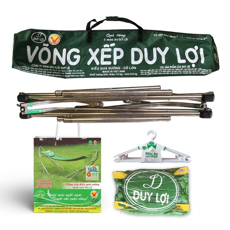 VÕNG XẾP DUY LỢI khung thép tặng túi + 10 móc áo chính hãng cỡ lớn