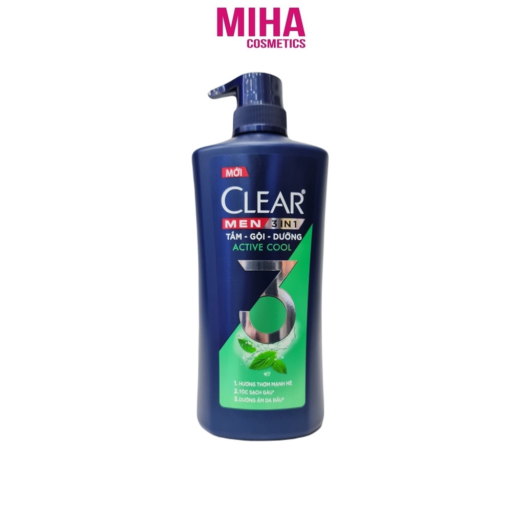 Dầu Tắm Gội Mát Lạnh 3 Trong 1 CLEAR Men Active Cool 630g