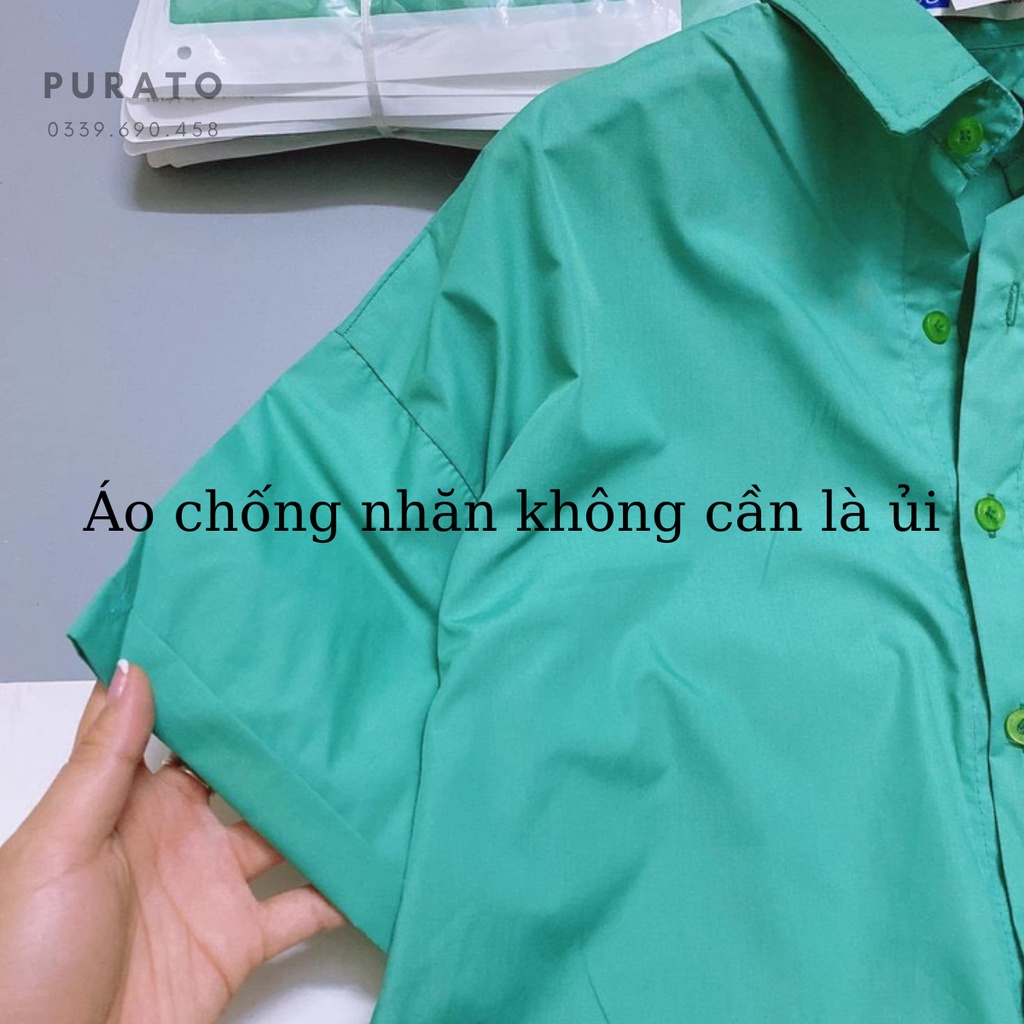 ÁO SƠ MI GU MÀU XANH NGỌC XANH MINT HOTTREND phom rộng NGẮN TAY CÔNG SỞ CỔ ĐỨC MÁT MỀM MỊN CÓ CHỐNG NHĂN KHÔNG LỘ PURATO