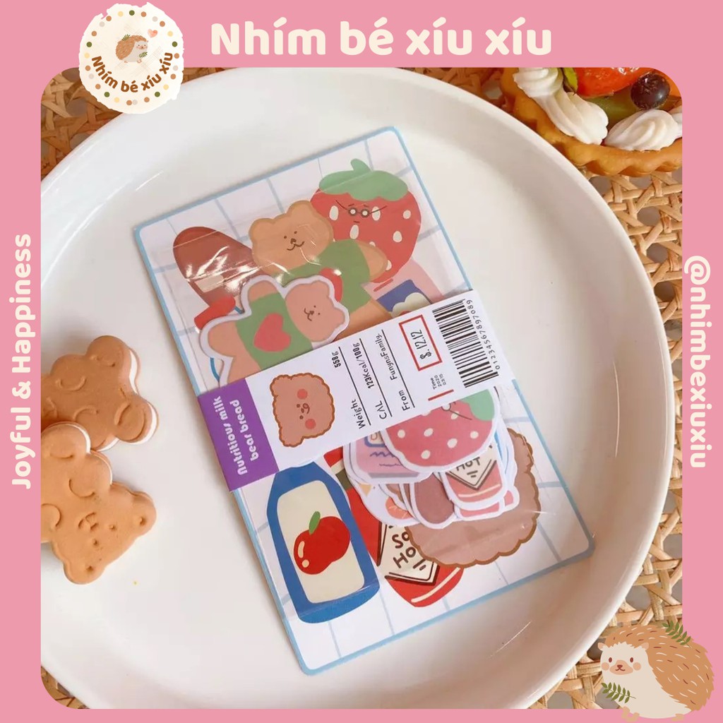 20 miếng dán sticker gấu và hoa quả phong cách HQ nhimbexiuxiu