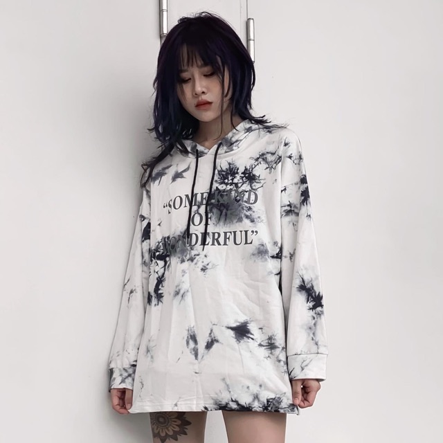 Áo hoodie TIE DYE đen trắng