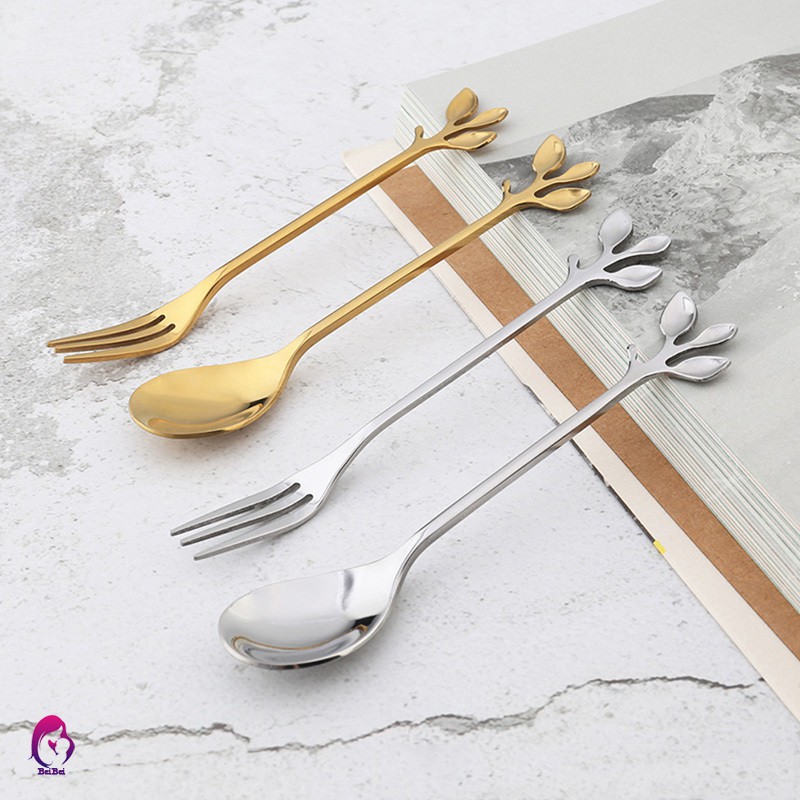 Muỗng/ nĩa uống trà bằng thép không gỉ thiết kế hình chiếc lá | BigBuy360 - bigbuy360.vn