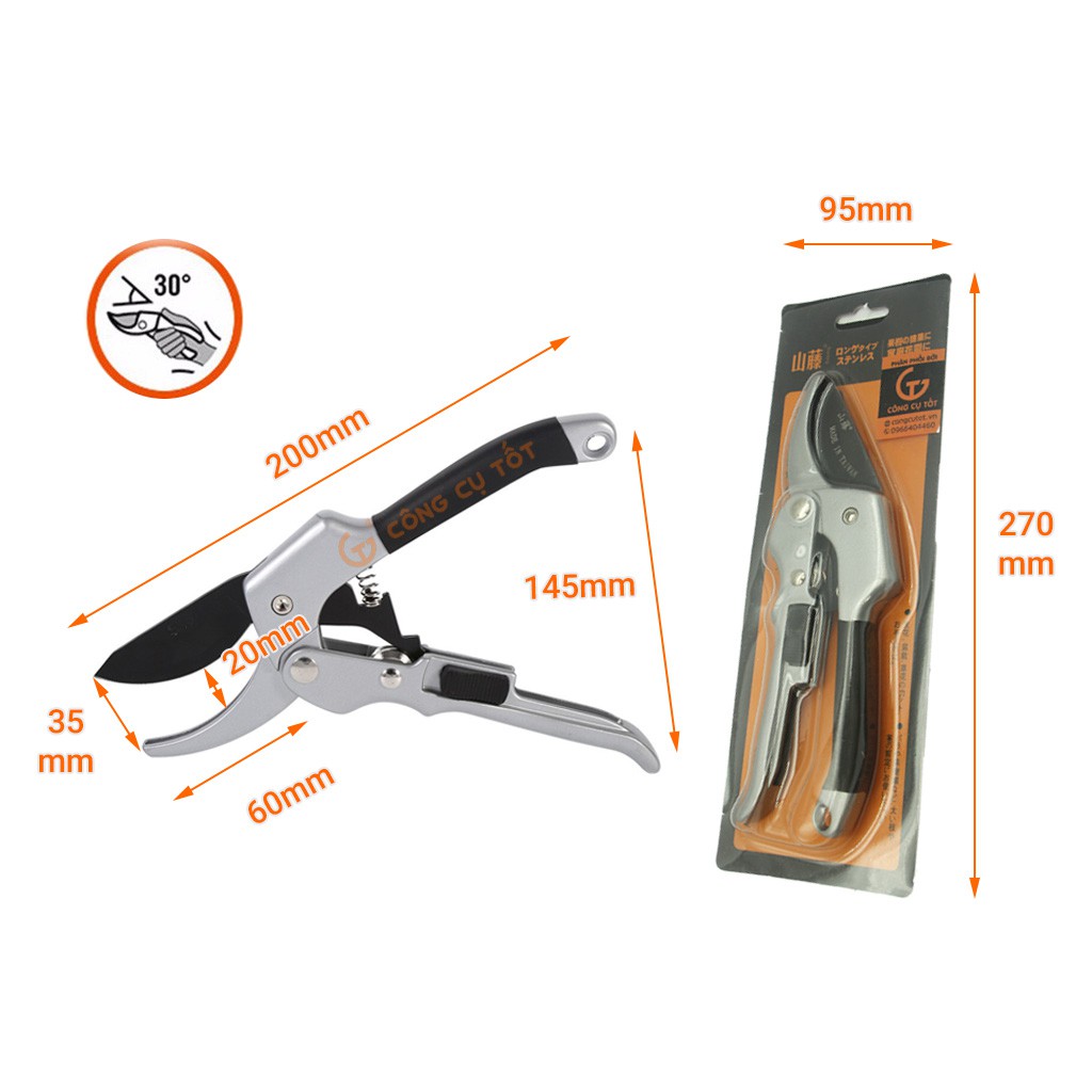 Kéo cắt cành to lưỡi trượt Φ20mm cán 200mm  Đài Loan