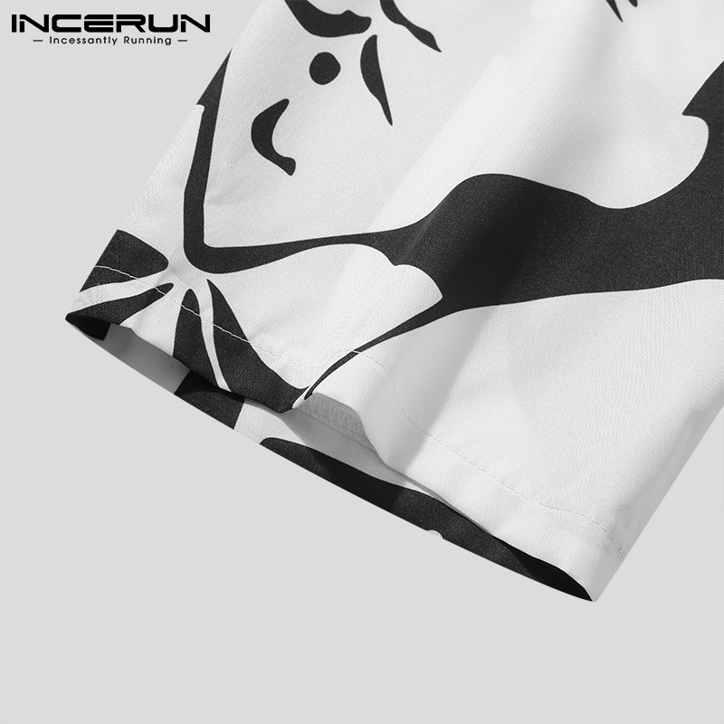 Áo sơ mi INCERUN tay ngắn cổ lật họa tiết nghệ thuật thời trang dành cho nam