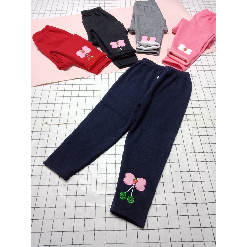 Quần legging nỉ lót lông thêu hoa cho bé gái 10-22kg