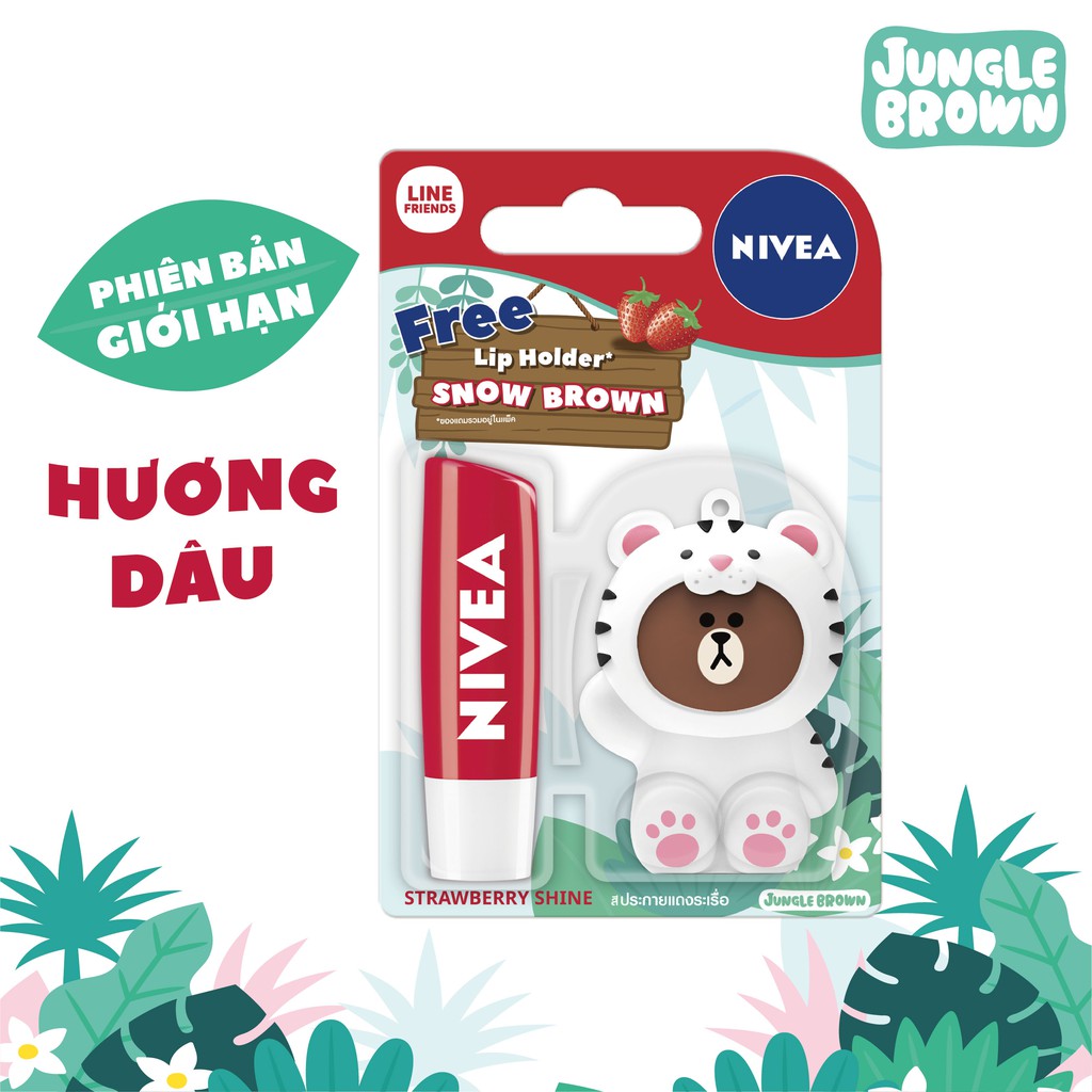 Son dưỡng ẩm Nivea hương dâu 85083 (4.8g) + Tặng ốp son Sư Tử (Phiên bản LINE giới hạn) | BigBuy360 - bigbuy360.vn