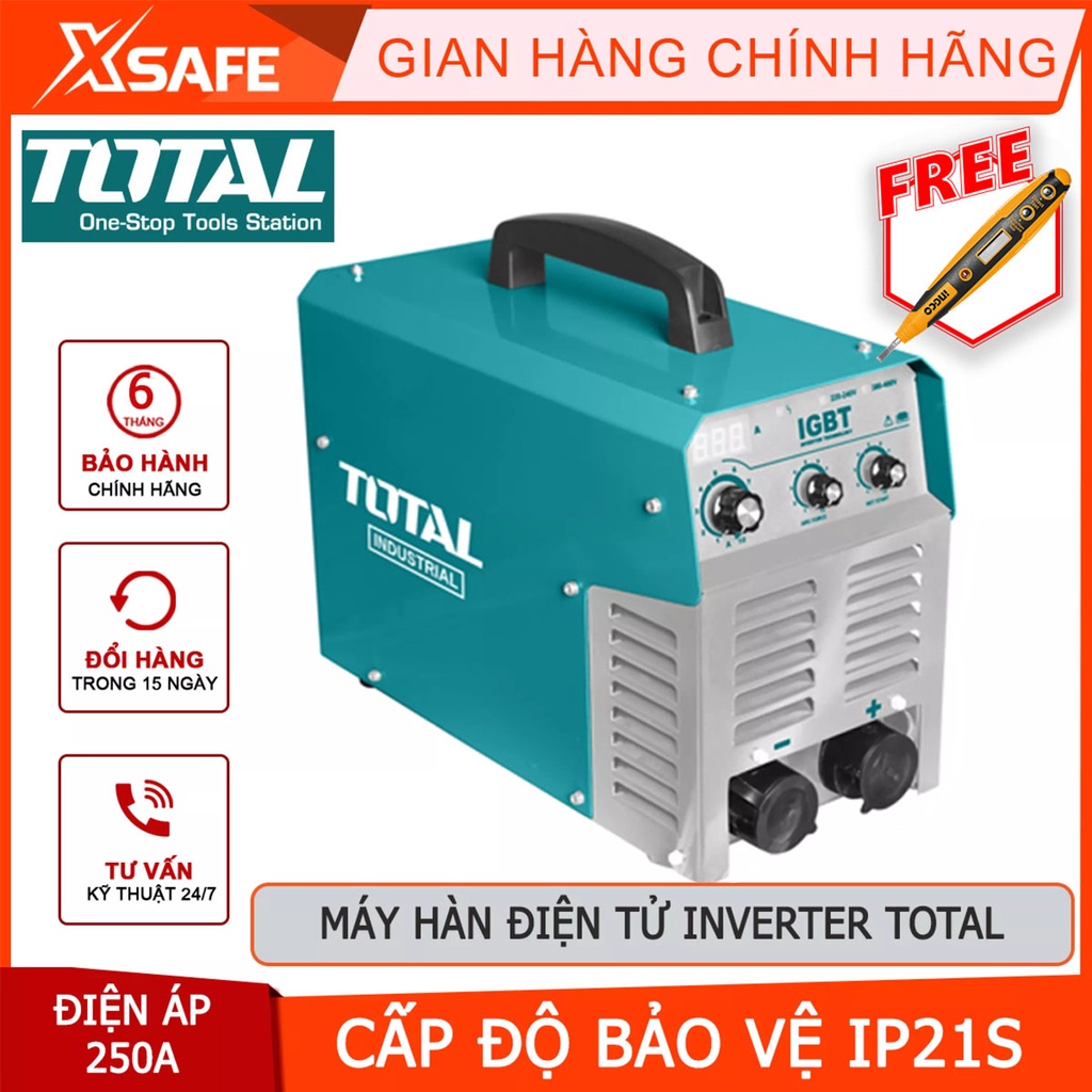 Máy hàn điện tử TOTAL TW22505 Máy hàn điện tử Inverter MMA Nguồn vào 13 kVA Dòng điện 20-250A Điện cực hàn Ø1.6-5.0mm