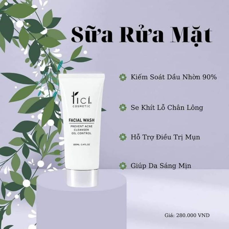 Sữa Rửa Mặt Tici Facial Wash Giảm Mụn Sáng Mịn Da, Kiềm Dầu, Se Khít Chân Lông