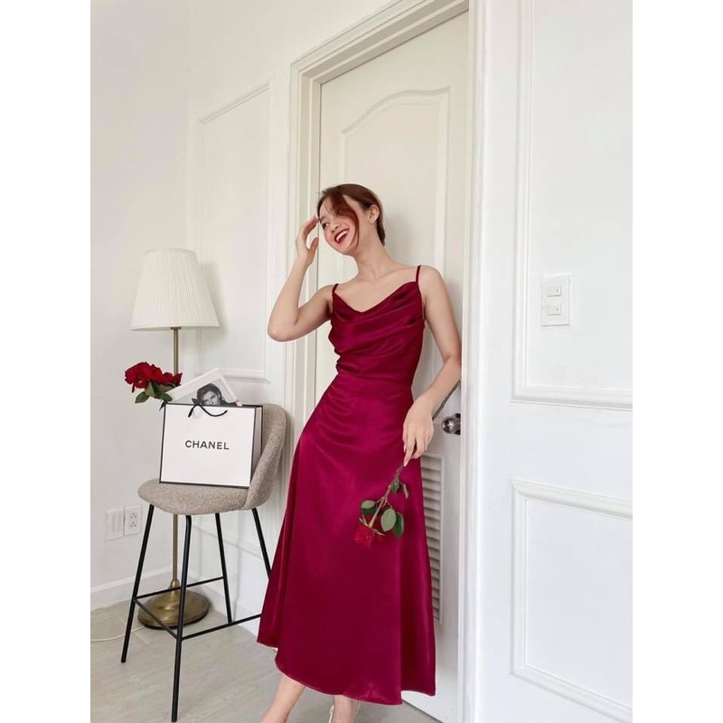 ⚡LỤA MỀM⚡️ Váy 2 dây cổ đổ hot trend hai màu 💖 [CO DO]💖[DAM HAI DAY]💖[FREESHIP] | BigBuy360 - bigbuy360.vn