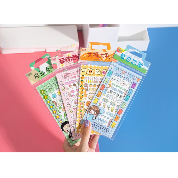 Set 4 miếng dán washi 4 kiểu vẽ tay dễ thương cho học sinh DIY