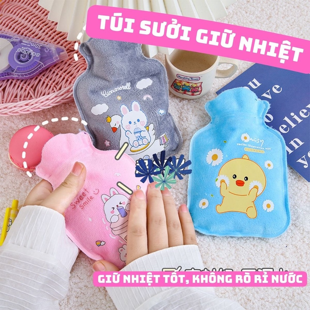 Túi chườm nóng đau bụng kinh 220ml nhung mềm giảm đau, hạ sốt làm ấm, chườm nóng lạnh