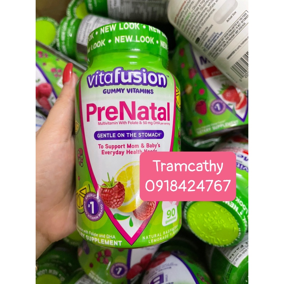 Kẹo dẻo bổ sung Vitamin cho bà bầu Vitafusion Prenatal Essential Multi 50mg DHA gummy 90 viên
