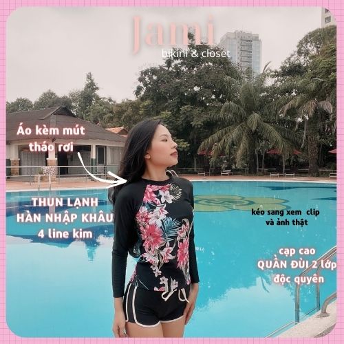 ĐỒ BƠI NỮ BIKINI HOA LÁ tay dài giá rẻ kín đáo dài người -JAMI-atd103