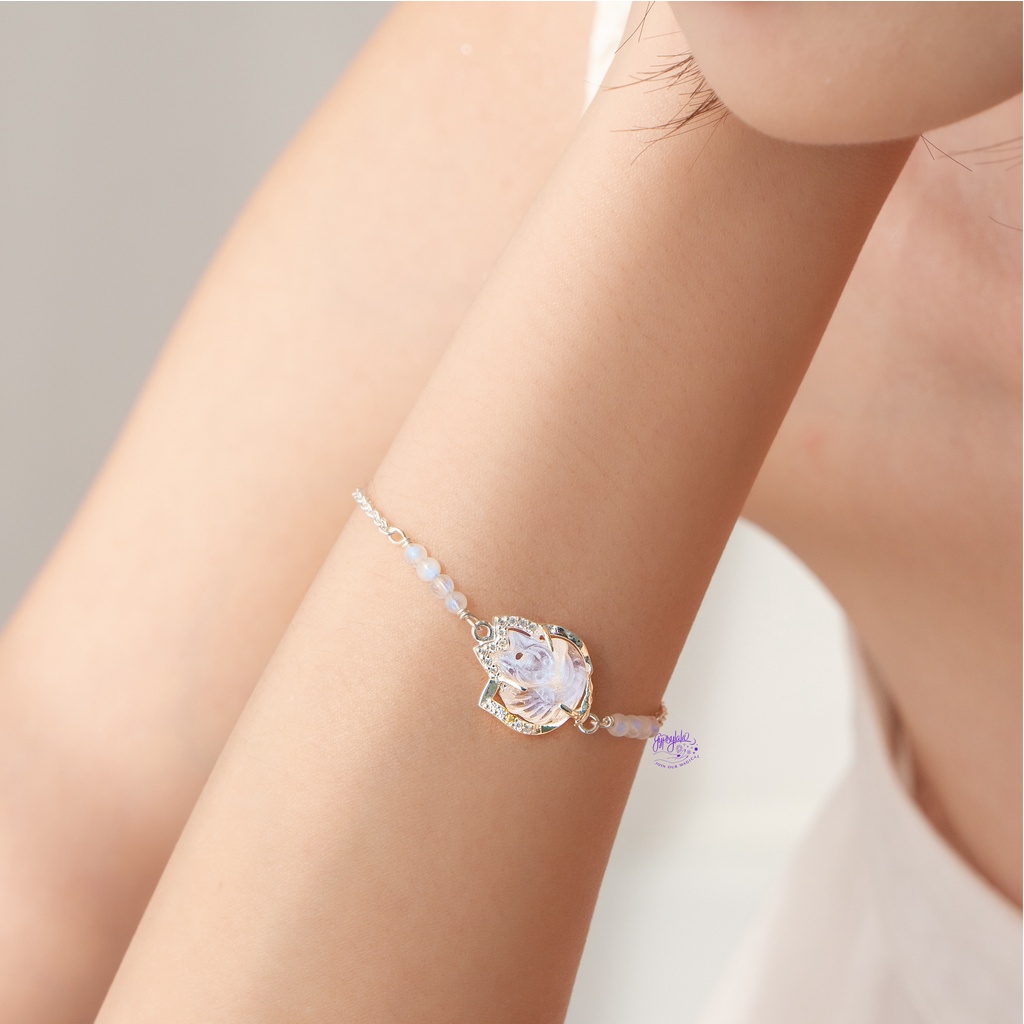 Vòng Tay Simple Hồ Ly Đá Ánh Trăng Thiên Nhiên Phong Thủy Không Kị Mệnh SP003998 Gypsy.lala